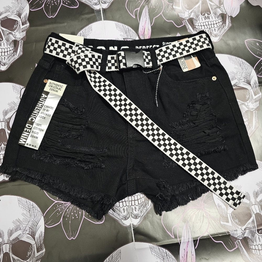 Black High Rise Distressed Shorts ♠️